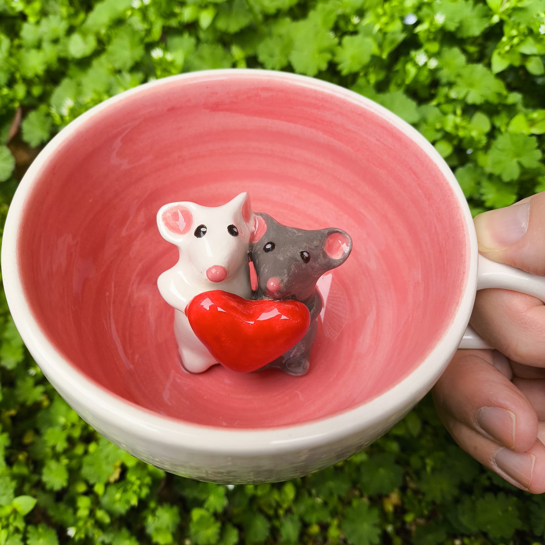 Handmade Ceramic Couple Mug with Cute Mices