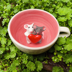 Handmade Ceramic Couple Mug with Cute Mices