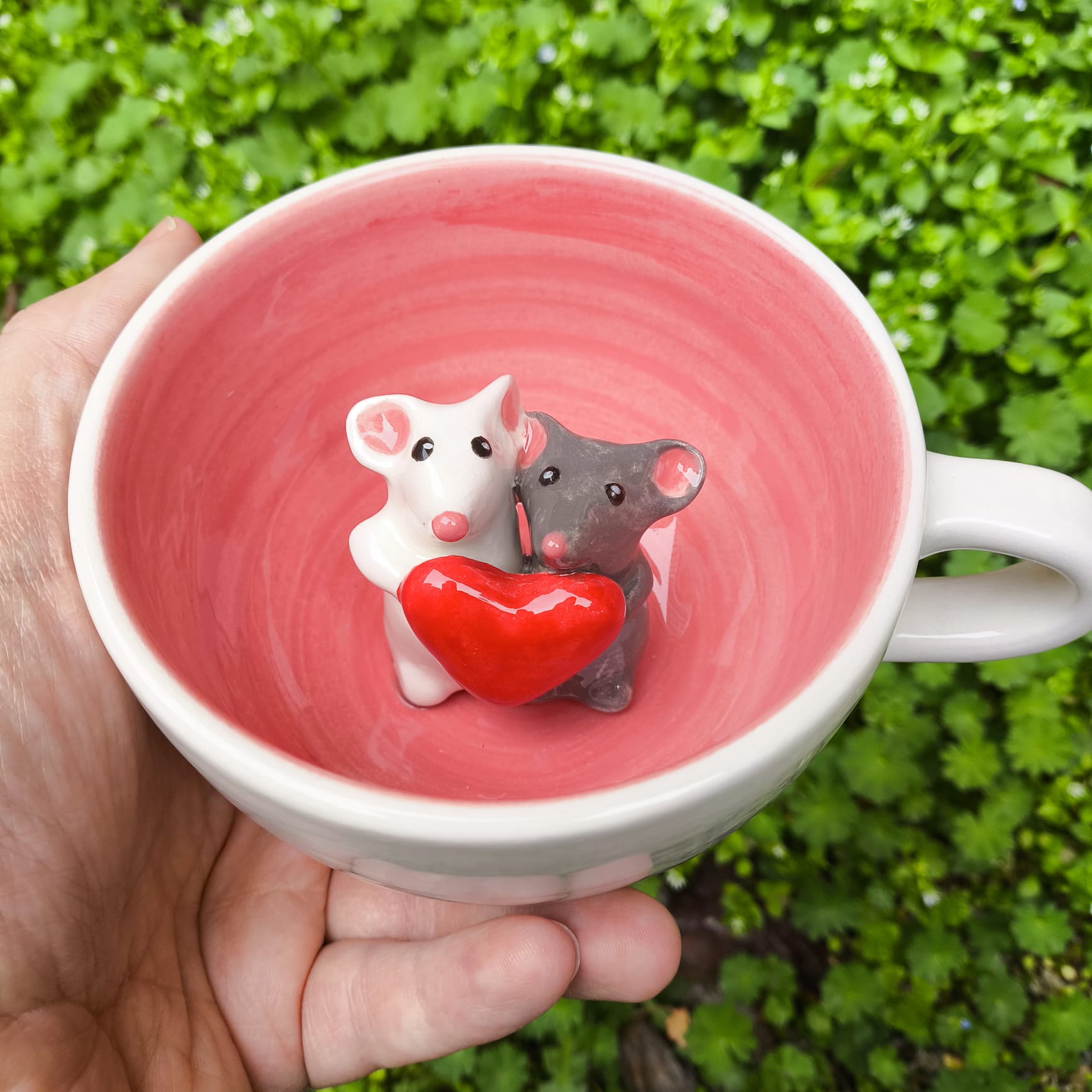 Handmade Ceramic Couple Mug with Cute Mices