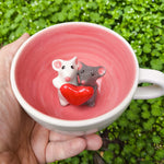 Handmade Ceramic Couple Mug with Cute Mices